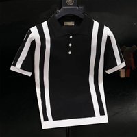 Clothing Summer High End Cool Silk Striped Short Sleeved Polo Shirt Trendy Slim Casual Half Sleeved T Shirt