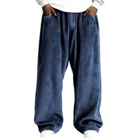 Men's Casual Corduroy Pants Straight Fit Comfortable Elastic Waistband Solid Color Trousers For Autumn Winter
