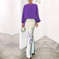 Hot selling Fashion Flowered Loose Top Hip Skirt Suit