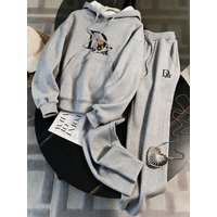 Casual Long Sleeve Pullover Hoodie Drawstring Pants Set Loose Fit Two Piece Outfit Spring & Fall