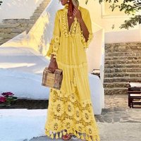 Clothing Spring Summer Bohemian Style Lace Tassel Stitching Beach Holiday Elegant Long Dress Dress