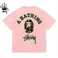 Stussy&Ape Co Branded Camo Logo Letter Camo Ape Pattern Printed Cotton Short Sleeved T-shirt For Men And Women