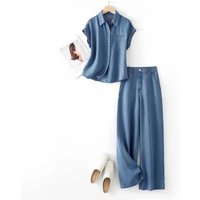 Clothing Tencel Shirt Jeans Two Piece Suit Short Sleeved Trousers