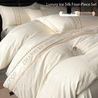 Silky Smooth Ice Silk Summer Bedding Set Cool Naked Sleep Bed Linen Optional Three Piece Four Piece Duvet Cover Sheet Kit Household Bedroom
