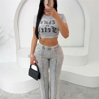 Clothing High Street Hiphop Solid Street Print Short Short Sleeved Top Straight Trousers Suit