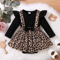 0 18Months Dress Bow Long Sleeve Leopard Dresses Onesie Clothing Autumn Fashion Cute Jumpsuit