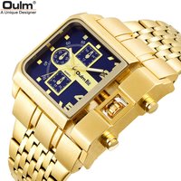 Men's Gold-Tone Stainless Steel Quartz Watch With Date Function, Large Round Dial, Mineral Crystal, And Fold-Over Clasp