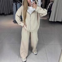 Clothing Sports Suits Autumn Winter Zipper Lazy Style Casual Hooded Sweatshirt Diamond Wide Leg Pants Two Piece Suit