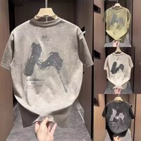 Summer Style Washed Print Letter Short Sleeve T Shirt Trendy Casual Loose Fit Pure Cotton Top