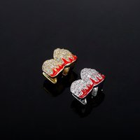 New Single And Double Flame Pattern Full Zircon Gold Halloween Hot Cosplay Versatile Jewelry Teeth Cover