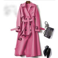 Clothing Trench Coat Mid Length Casual Elegant British Style Knee Length Coat Pockets Spring Autumn