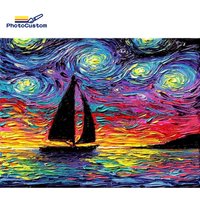 PhotoCustom 5d Diamond Embroidery Abstract Sailboat Landscape Diamond Art Painting Mosaic Handmade Gift