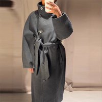 2025 European American Winter Style Elegant Commuter Versatile Thickened Stand Collar Woolen Lace up