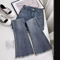 High Waist Flared Jeans Retro Blue & Stretch Denim Pants Summer Lightweight Comfortable Petite Friendly Bootcut