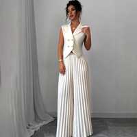 Fashion Vest Pleated Skirt Pants Suit