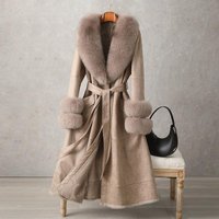 Clothing mid length fur over knee fur collar coat slim fit