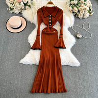 Clothing Socialite Hottie Style Autumn Winter Temperament Niche Long Lapel Knitted Dress Female