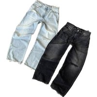 High Quality 2025 European USA Fashion Jeans Cotton Mid Waist Broken Hole Design Inspired Fringed Straight Type Denim Pants