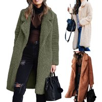 Winter Thicken Plush Warm Cardigan Women Lapel Solid Color Long Sleeve Midi Coat abrigos mujer casacos de inver