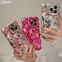 Plating Wrinkle Wavy Curly Edge Phone Case iPhone 15 11 12 13 14 Pro Max 3D Unevenness Soft Camera Protection Cover