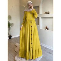 Women's Cotton And Linen Art Retro Casual Loose Large Size Round Neck Ruffle Dress