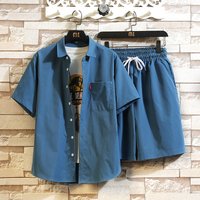 Clothing Fashion Short Sleeved Shirt Suit Casual Solid Shirt Shorts Sports Two Piece Suit