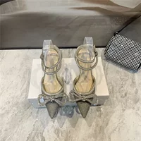 MACH Designer Woman Dress Shoes Rhinestones Women Pumps Crystal Bowknot Satin Summer Lady Shoes Genuine Leather High Heels Party Prom Shoe