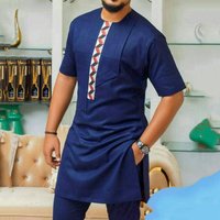 moslem summer solid cotton ethnic style slim fit lapel collar ready stock plain suit