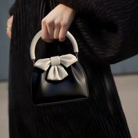 Women 2025 New French Niche Fashion Hundred Color Collision Small Square Bag Bow Pleated Black Handbag Casual Daily