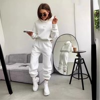 Women's Fleece Hooded Sweatshirt & Casual Trousers Set – Cozy Knit Two-Piece Outfit (White/Black/Khaki, S-XL)