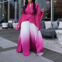 Clothing pleated irregular lace up top gradient skirt suit two piece suit