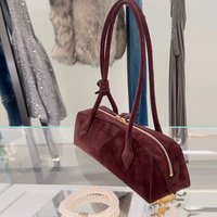 High End Suede Genuine Leather Bowling Handbag Underarm Niche Design Large Capacity Fashion Tote Shoulder Bag