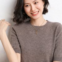 2025 Spring Summer New Short Women’s Round Neck Knitted Pullover Half Sleeve Loose Base Sweater