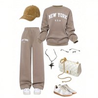 Plus Size Women's 2 Piece Casual Sweatshirt Set Style Long Sleeved Crew Neck Letter Print Sweatshirt And Sweatpants