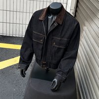 Lantern Collar Denim Jacket Casual Loose Fitting Block Top Pockets American Trendy Brand