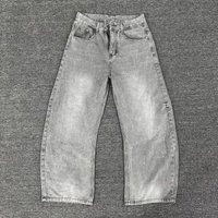Men's Grey Distressed Denim Jeans Retro Loose Fit High Waist Straight Leg Casual Pants For Spring Autumn