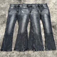Retro Washed Jeans – High Stretch Bamboo Cotton Lightning Fading & Distressed Details – Vintage Bootcut Denim &
