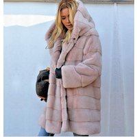 Women's Solid Color Loose Plush Long-sleeved Hooded Coat Faux Fur Women's Autumn And Winter Warm Coat