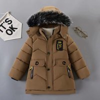 Mother & Kids 2024 New Winter Cotton-Padded Jacket For Boys In Long Medium And Small Children Thickened With Large Wool Collar Cotton-Padded Jacket