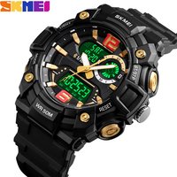 Time beauty SKMEI can set 3 time tough guy black gold multi-functional outdoor sports waterproof men's watch