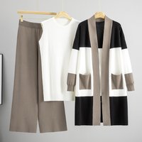 Clothing Autumn Knitted Vest & Wide Leg Pants Set Elegant Office Casual Three Piece Outfit Black Burgundy Coffee Grey Camel