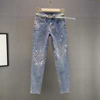 Clothing Heavy Duty Hot Diamond Skinny Jeans Summer All Match High Waist Slim Nine Point Skinny Pants