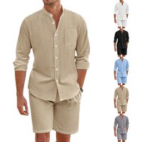 Clothing Linen Button Shirt Long Sleeved Shorts Cardigan Casual Loose Beach Suit
