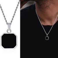 stainless steel geometric square black dripping glue necklace men's simple niche hip hop titanium steel pendant
