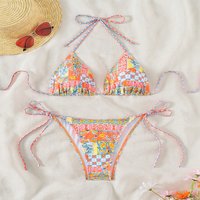Clothing Printed Sexy Lace Up Bikini Swimsuit Female Beach Bikini Hot Spring Swimsuit