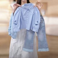 Spring Autumn Outfit 2025 Fashionable Shirt Vest Jeans Stylish Three Piece Set