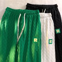Men’s Clothing Waffle High Street Wide Leg Trousers Loose Thin Retro Cuffed Sweatpants