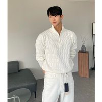 Men's Clothing Half Turtleneck Zipper Sweater Men's High-grade Lazy Pullover Long Sleeve Sweater Fashionable Western Style All-match White Coat