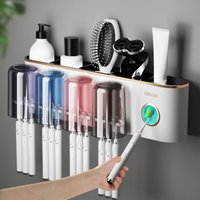 Toothbrush Holder Set – Wall Mounted Bathroom Organizer Toothpaste Dispenser No Drill Installation & Plastic Cups 