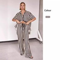 Clothing Fashion Casual Polo Collar Striped Colorblock Short Sleeve Suit